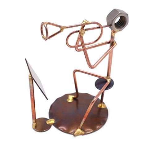 Bugle with Music Stand Collectible Handmade Metal Art Figurine, Desk Accessories, Trophy, Band, Office Décor, Musical Instrument
