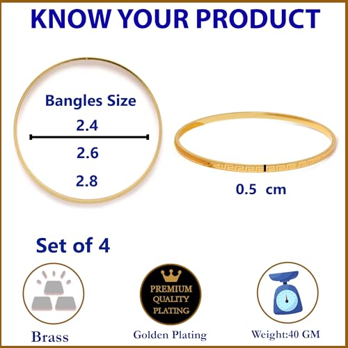 Image of ZENEME Set Of 4 Gold-Plated Textured Handcarfted Classic Bangles For Girls and Women
