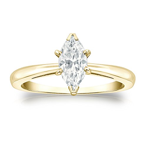 14k Yellow Gold Marquise Diamond Ring V-End Prong (1/4 cttw, H-I Color, I1-I2 Clarity), Size 4-9