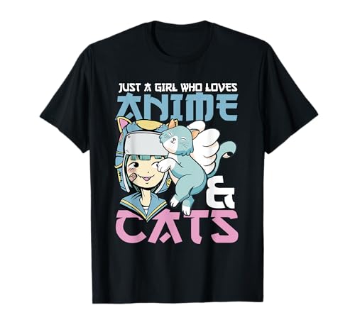 Just A Girl Who Loves Anime and Cats chicas japonesas regalo Camiseta