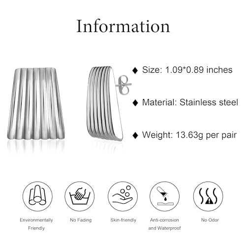 Gold Ribbed Trapezoid Earrings for Women - Trendy Chunky Geometric 18K Gold Statement Accessories4