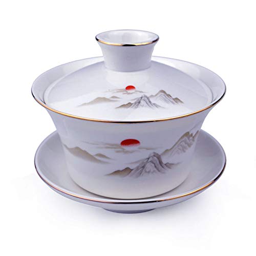 Gaiwan Sancai Ensemble de tasses à thé en porcelaine blanche avec couvercle Motif soleil (255 g) Cover