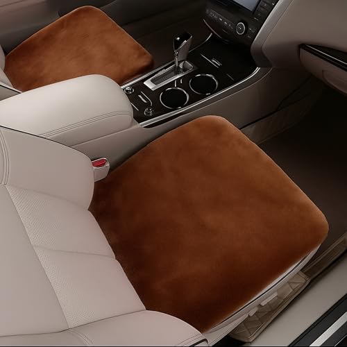 Image of Premium 3Pcs Car Seat Cover /Pad /Cushions | Luxury & Soft Rabbit Fur Cover | Fluffy Plush Vehicle Protector Pad with Non-Slip Backing | Universal Fit for Most Vehicles | Colour: Coffee
