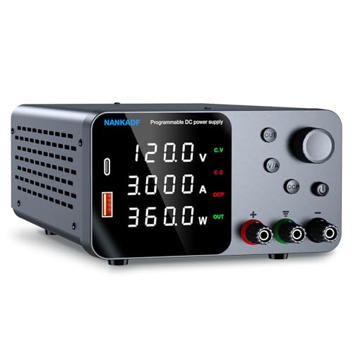 Fuente de alimentación de Laboratorio, Fuente de alimentación CC Ajustable con Interfaz USB-A/Tipo-c, Ajuste de codificador para Laboratorio y Mantenimiento electrónico (0-120V 0-3A)