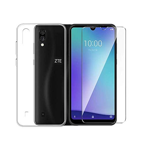 QFSM Transparente Funda + Cristal Templado para ZTE Blade A5 2020 (5.45'), Shell Silicona Carcasa Suave TPU Case Cover y 9H Dureza Duradera Protectora Pantalla Glass Film Protector -Clear