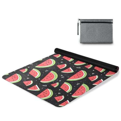 ALAZA Black Watermelon Triangle Pattern Yoga Mat Non Slip Fitness Exercise Mat, Workout Mat for Yoga, Pilates and Floor Exercises