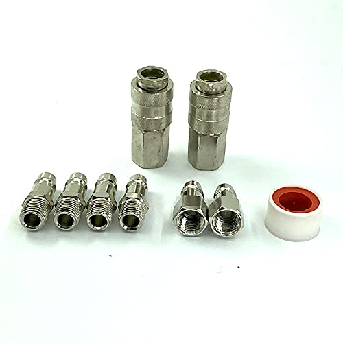 HMTE Accesorios de tubería 8 Piezas Conector rápido neumático Estilo Europeo 1/4''NPT Juego de Acoplamiento de Aire Macho y Hembra