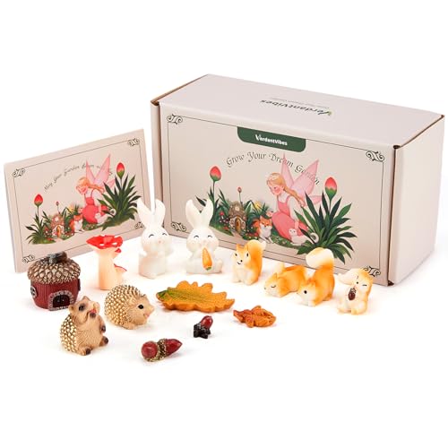 VerdantVibes Fairy Garden Accessories Kit – 16-Piece Miniature Woodland Decor with Pinecone House, Mushroom & Gift Box – Fairy Garden Figurines for Indoor Outdoor Fairy Garden Decorations