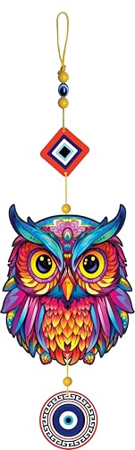 Image of createcrafts Designer Wooden owl Wall Hanging for Home Decor | Evil Eye Hamsa Hand Peaceful Charm Door Wall Decorative Hanging Item (owl)