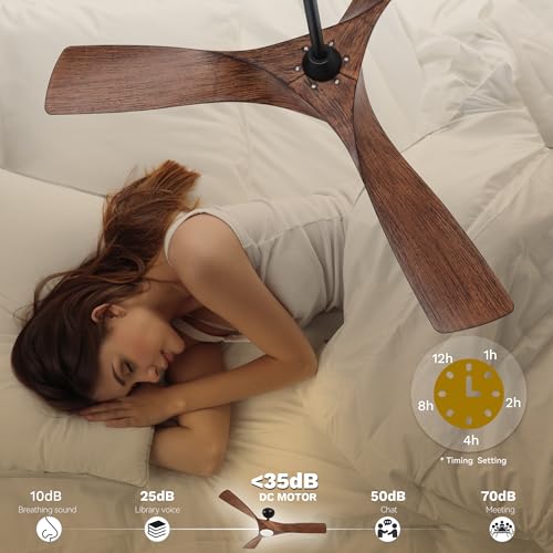 DWVO Ceiling Fan with Light, 52" Ceiling Fan with Remote, LED Tri-Color Temperature, 3 Blade Ceiling Fans Reversible 6 Speeds w/Quiet DC Motor for Bedroom, Living Room, Dining Room, Patio