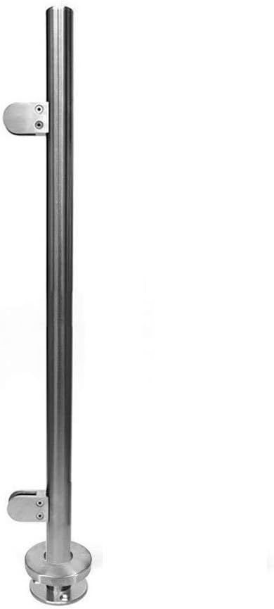 Stainless Steel 316 Grade Handrail Railing Systems [Custom-Made] 1-5/8"OD Round Right End Post with Round Glass Clamps for 3/8" or 1/2" Glass Thickness, 36" Height