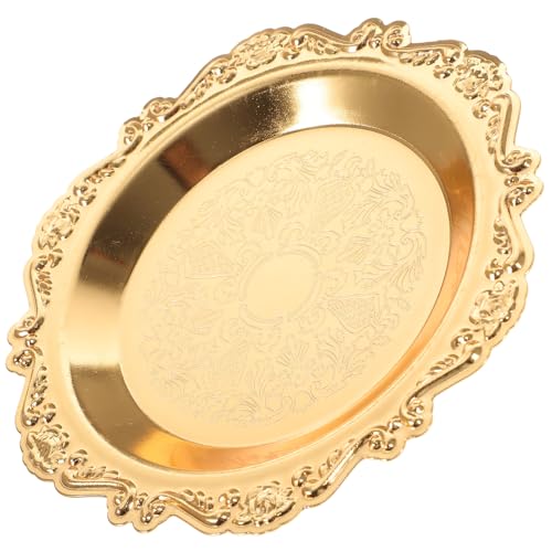 LRXIYODE Bandeja Decorativa Redonda Dorada para Joyas y Velas Organizador de Escritorio Nórdico Vintage Plato Multifuncional para Guardar Anillos Frutos Secos y Accesorios Adecuado