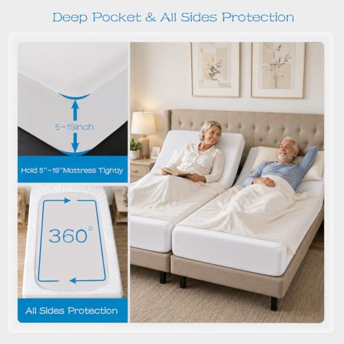 Image of 1 Pack Split King Mattress Protector Waterproof Cover for Adjustable Bed