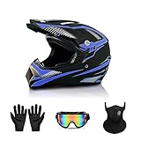 Motorcross Helmet, Off-Road Dirt Bike Helmet, ATV Helmet, Youth Motorcycle Helmet, Unisex Full-face Helmet, Comfortable and Lightweight, FMVSS-218 Safety Certified, 4 Piece Set (Medium, Blue Arrow) -  SIAKIA CORP