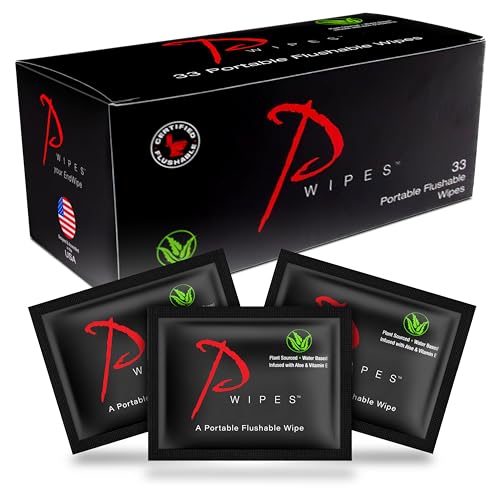 Pwipes - Flushable Wipes | Individually Wrapped | Adult Wet Wipes | Unscented with Vitamin-E & Aloe | Plant Based and Biodegradable | Septic and Sewer Safe | (33 On-The-Go Single Portable Wipes)