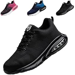 Tenis De Seguridad Dama Zapatos de Seguridad Deportivos Mujer 46 S3 Zapatillas Trabajo Hombre Botas de Seguridad Tenis de Seguridad on Punta de Acero Zapatos de Industria y Construcción Comodo Verano Unisex Negro