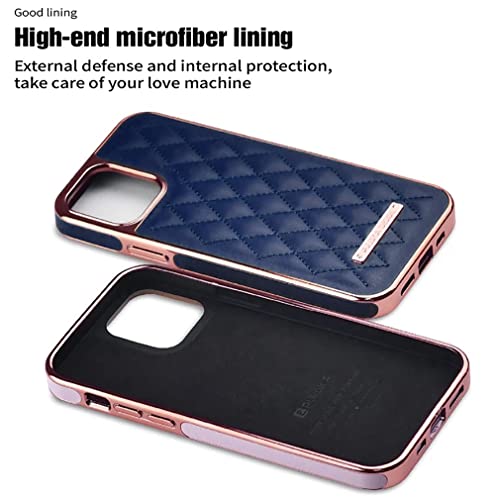 Image of PULOKA iPhone 14 Pro Vegan Leather Back Cover Royal Diamond Pattern with Electroplated Case Compatible for Apple iPhone 14 PRO 6.1 inchinch - Blue