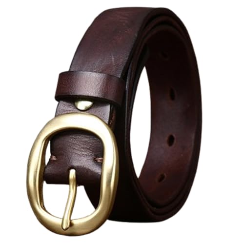Women's 2.8cm Skinny Genuine Cow Leather Belt With Gold Oval Single Prong Buckle