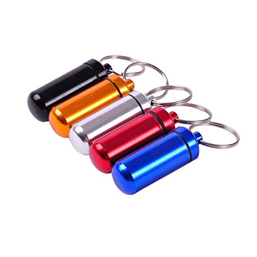 Preisvergleich Produktbild Wasserdichte Mini-Pillendose, Schlüsselanhänger, Metall, Aufbewahrung, versiegelte Medizinflasche, Schlüsselanhänger, Outdoor, Reisen, tragbare Flaschen, 5 Stück