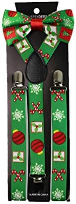 TENDYCOCO Christmas Bow Tie Suspenders Set Adjustable Suspenders Bowtie Cute Trousers Braces for Man Woman
