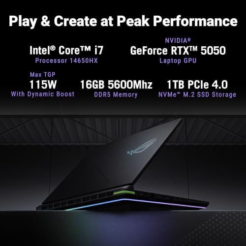 Image of ASUS ROG Strix G16 (2026),(14th Gen),Intel Core i7 14650HX,RTX 5050-8GB,16GB RAM (Upgradeable),1TB SSD,2.5k FHD+,16 inch(40 cm),Win 11,M365 Basic(1Y),Office 24,Gray,2.65 Kg,G615JHR-TS144WS,Gaming Laptop