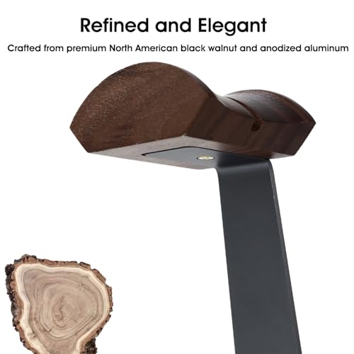 Image of Walnut Headphone Stand, Wood Headset Stand for Desk, Gaming Headphone Holder with Storage Base Compatible with Airpod max, Bose, Razer, Sennheiser, Jabra, JBL, AKG, Grey, Vintage Gift for Men