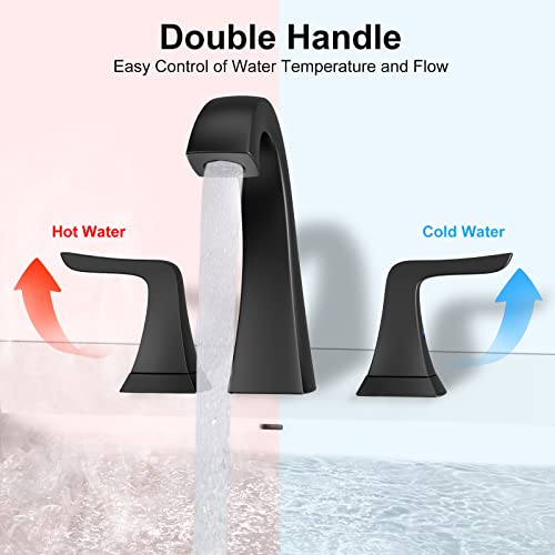 Bathroom Sink Faucet, Black Bathroom Faucets, Widespread Bathroom Faucet For Sink 3 Hole - 2-Handles Faucet With Pop Up Drain Assembly And 2 Water Supply Lines Faucets For Rv Bath Vanity #TOP2