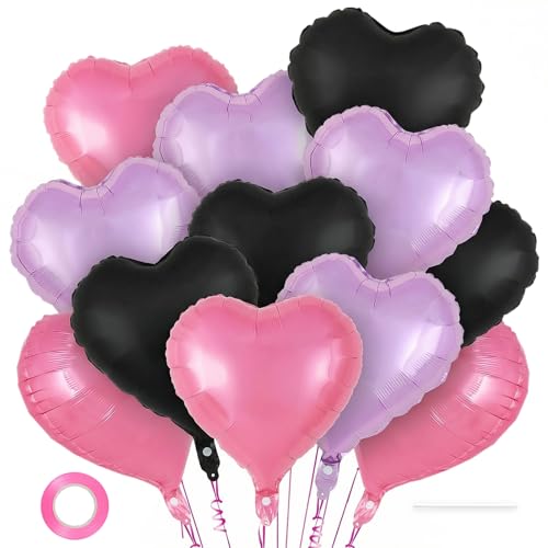Image of 12 Pcs Colorful Heart Balloons,18 Inch Heart Foil Balloons Love Balloon Valentine Balloon for Birthday Party Wedding Engagement Party Baby Shower Valentine Day Decorations