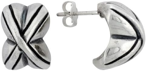Sterling Silver Half Hoop Crisscross Style Post Earrings, 5/8" (16mm) tall
