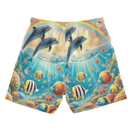 Ocean Rainbow Dolphins Boys Swim Trunks Quick Dry Toddler Swimsuit Boy Swimwear Board Shorts Bathing Suits L2