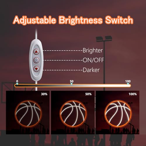 Image of Basketball Neon Sign 13x13 Inch Powered by USB with Dimmer Switch Basketball Shop Led Neon Light Teen Kids Gift Fans Sport Room Bedroom Man Cave Decor for Boys Players Gifts