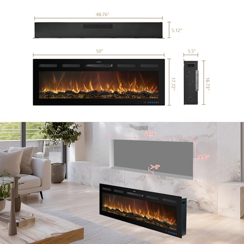 Mystflame 50" Electric Fireplace, Recessed/Wall Mounted/Freestanding, 5.5" - image 8
