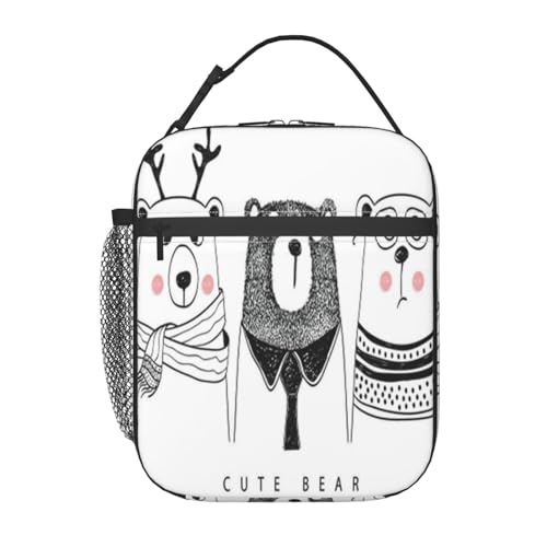 ポータブル断熱ランチバッグ。防水性と漏れ防止性を備え、スタイリッシュで丈夫。仕事、学校、アウトドア活動に最適です。男性にも女性にも適しています。(動物、かわいいクマ、パンダ、女の子、赤ちゃん、愛鹿など)