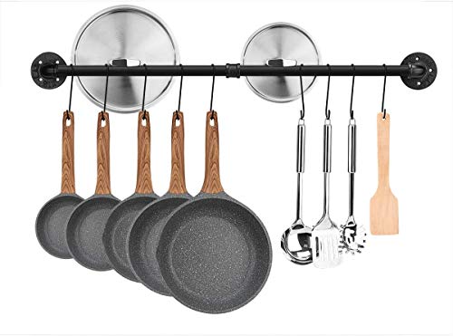 Toplife Estante organizador de utensilios y sartenes de pared para cocina con ganchos 60 Cm Negro