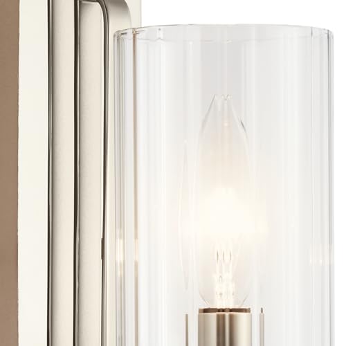 Image of Kichler Kimrose Wall Sconce, 1 Light in Polished Nickel with Clear Fluted Glass, 14 inch H x 4.5 inch W, 52415PN