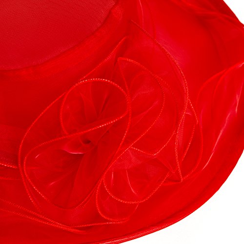 Women's Kentucky Derby Hat,Summer Fascinator Flowers Wide Brim Organza Church British Tea Party Wedding Dress Cap,Red
