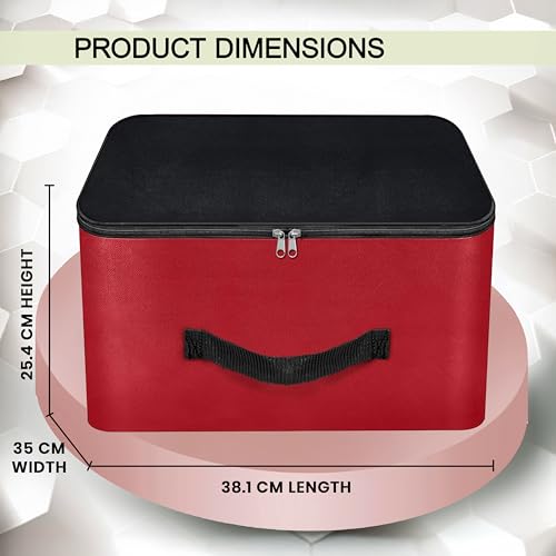 Image of Storite 10 Pack Nylon Underbed Moisture Proof Wardrobe Organizer Storage Bag for Clothes With Zipper Closure and Handle Square - (Red & Black, 38.1x25.4x35 cm)