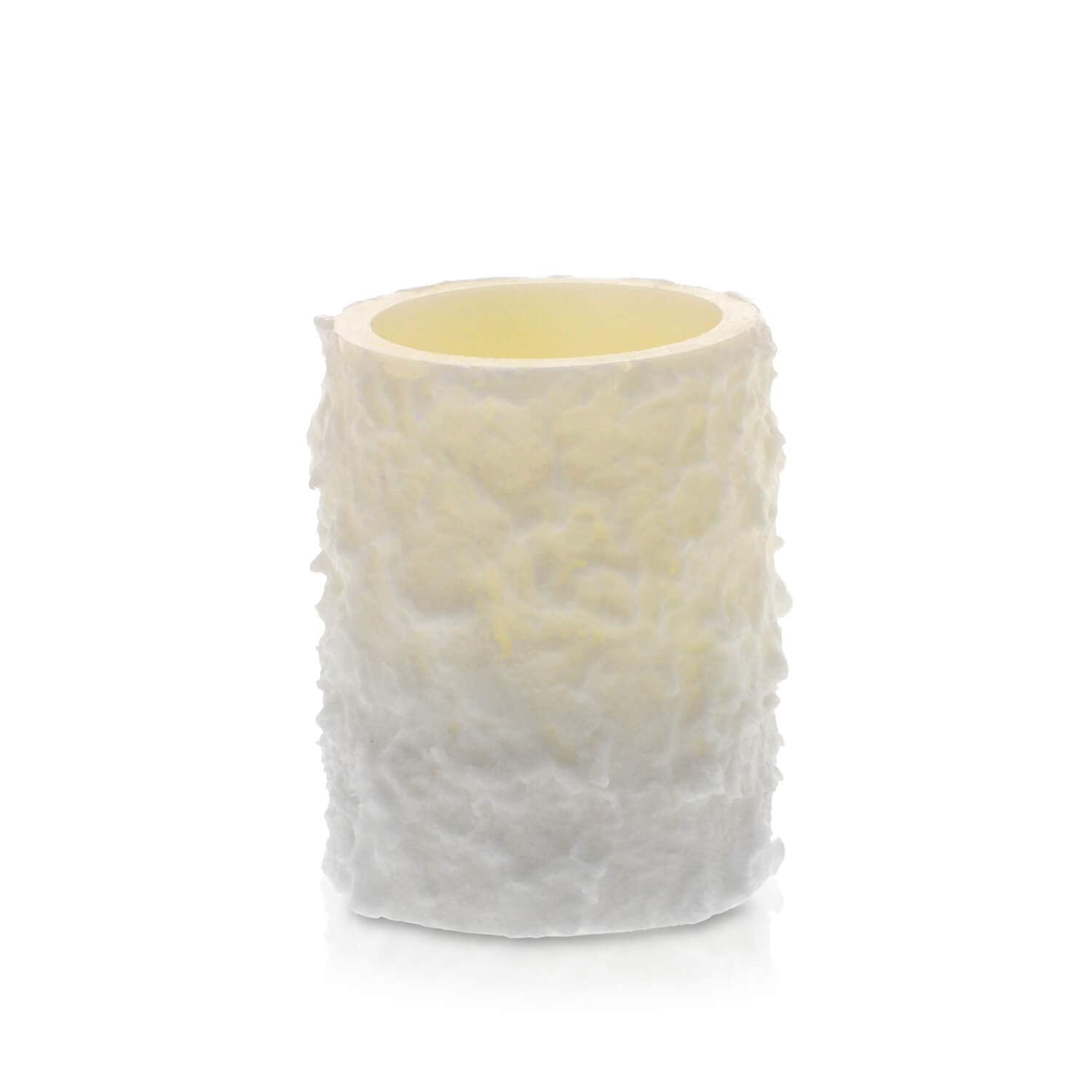 LED Universum - LED Kerze Elara 10cm, Echtwachskerze in Schneeoptik weiß, Flackereffekt, warmweißes Licht, 5h Timer, Batteriebetrieben 3x AAA (nicht inklusive) (Elara 10 cm)