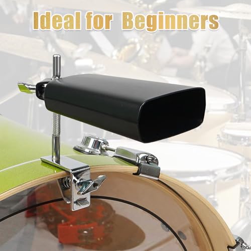 Seteol 6\" Cowbell and Cowbell Clamp, Cowbell for Drum Set, Cowbell Holder Percussion Accessory, Adjustable Drum Cowbell Mount for Bass Drum Hoop Up or Down, Cow Bell Musical Instrument with Drum Key