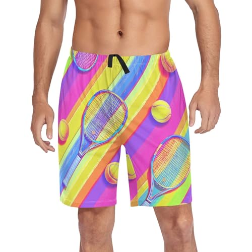 Men's Short Pajama Bottoms Tennis Ball Stripe Home Casual Sleep Pants4