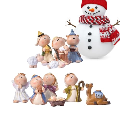 Genikeer Set Presepe Natale | 11 Pezzi Figure Presepe in Miniatura | Decorazioni per Casa Tavolo Mensola Ingresso Ufficio Soggiorno Chiesa e Matrimoni