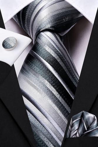 Image of Dubulle Mens Paisley Floral Silk Tie for Men Striped Necktie and Pocket Square Cufflinks Set Wedding Business