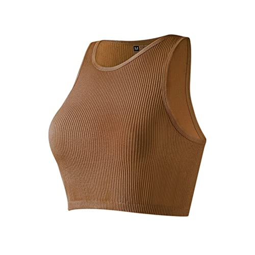 ZLBDYG Camisetas Sem Costura Para Mulheres 1 Peça Regata Cropped Com Nervuras Sem Costura Para Trein