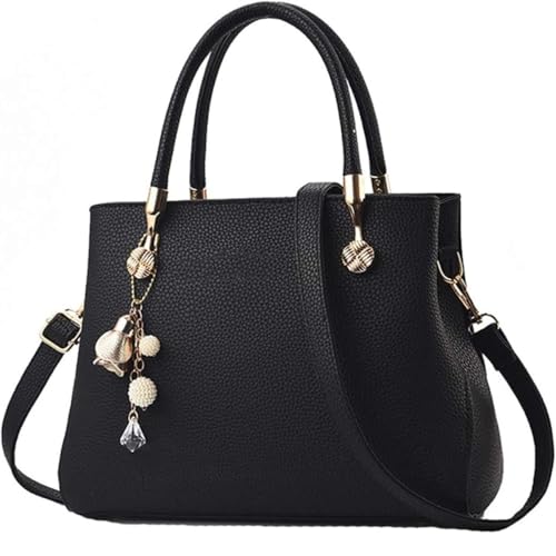 Bolsa Feminina Baú Média Tote Alça De Mão E Transversal (PRETO)