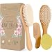 Wooden Baby Hair Brush and Comb Set (4-Piece) for Newborns and Toddlers | Ideal for Baby Cradle Cap | Wood Bristles Baby Brush | Baby Massage and Scalp Brush | Perfect for Baby Registry Gift Set