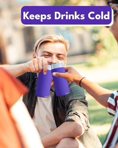Image of PartyPrints 100 Pack Purple Blank Slim Can Cooler Sleeves | Plain Seltzer Customizable Bulk Coolers for Beer Bottles & 12oz Tall Cans | Skinny Collapsible Drink Insulated Sleeve