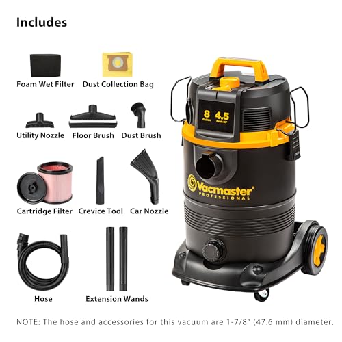 Vacmaster Professional VDK811PW 0201 8 Gallon 4.5 Peak HP Wet/Dry Vac with Self-Cleaning Filter System, 8 Gal, Black by Vacmaster - Image 2