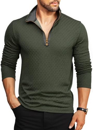 Danfiki Poloshirt Herren Langarm Zip Neck Sweatshirt Waffel Raglan Pullover
