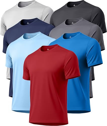 Men Rash Guard Shirts UV UPF 50+ Sun Protection Short Sleeve Workout T-Shirts Lightweight Moisture Wicking Swim Running Athletic Tee Shirt 7 Pack
