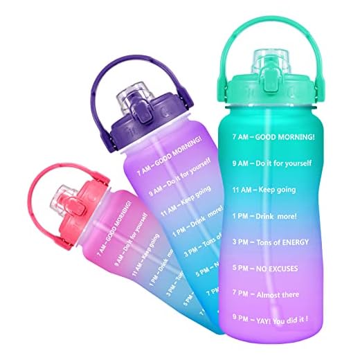 QuiFit 2 l, vattenflaska med sugrör för sport: med tryckt uppmuntran att dricka, handtag, stor dryckesflaska, XL, plast, BPA-fri tritan, vattenflaska (grön-lila)